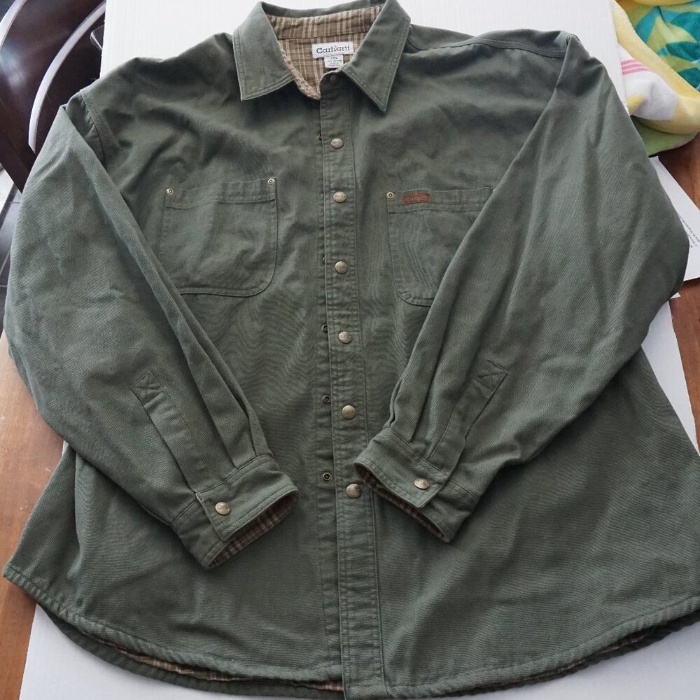 Carhartt Lined Shirt Jacket 2XL Green Snap Front Workwear